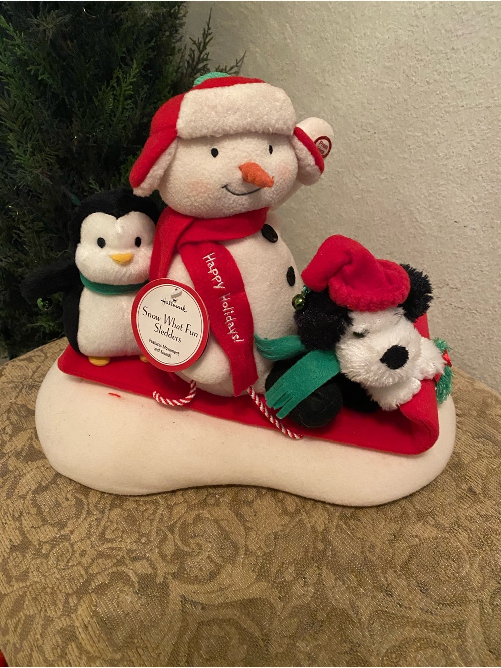 Hallmark Red and White Snowman Sled Plush Trio